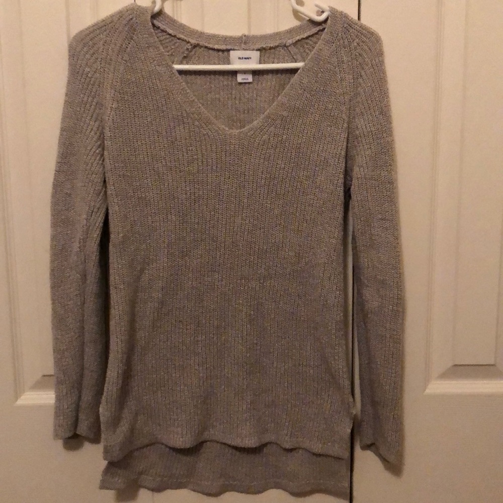 Gray V-neck sweater